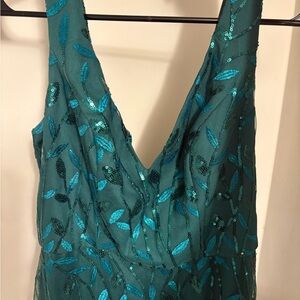 Green Sequin Leaf Pattern Dress